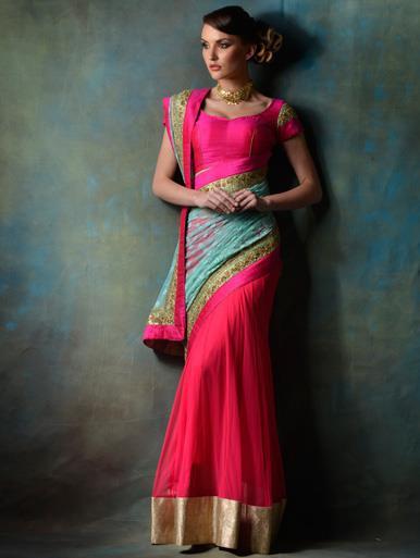 Pink Saree With Lucknowi Work